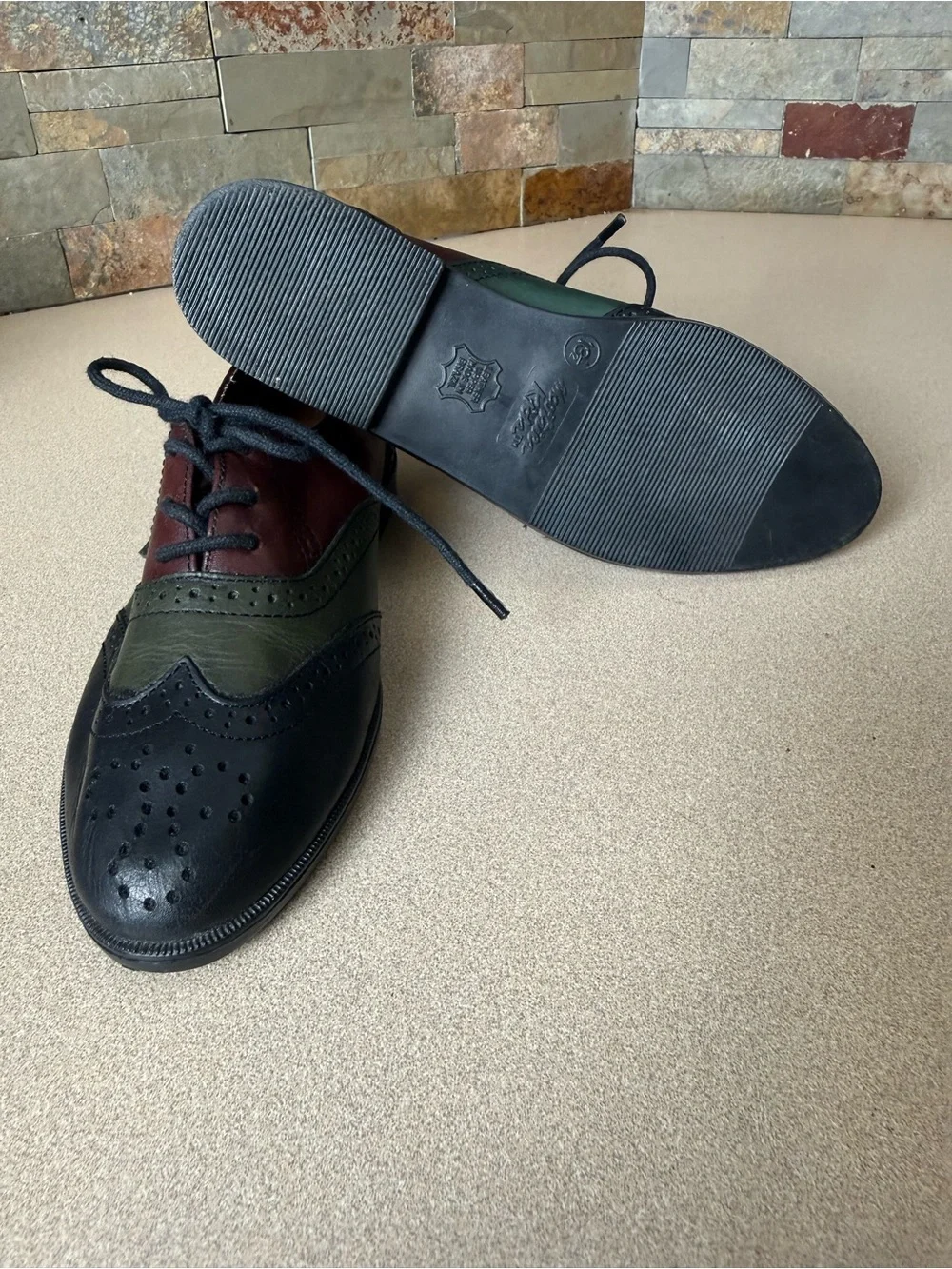 VTG 90s Mootsies Kids Leather Patchwork Oxford Wingtip Brogue Shoes Size 13.5 M